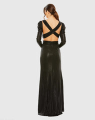Black Princess Sleeve Cut Out Metallic Gown - FINAL SALE