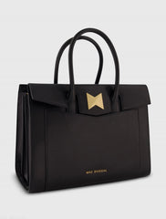 Black Large Leather Briefcase Bag With Gold Hardware