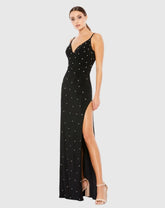 Black Rhinestone Embellished V-Neck Gown