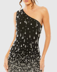 Black One Shoulder Crystal Drop Dress