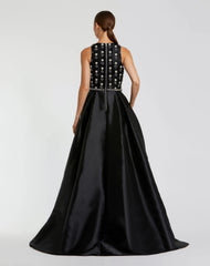 Black High Neck Sleeveless Beaded Ball Gown