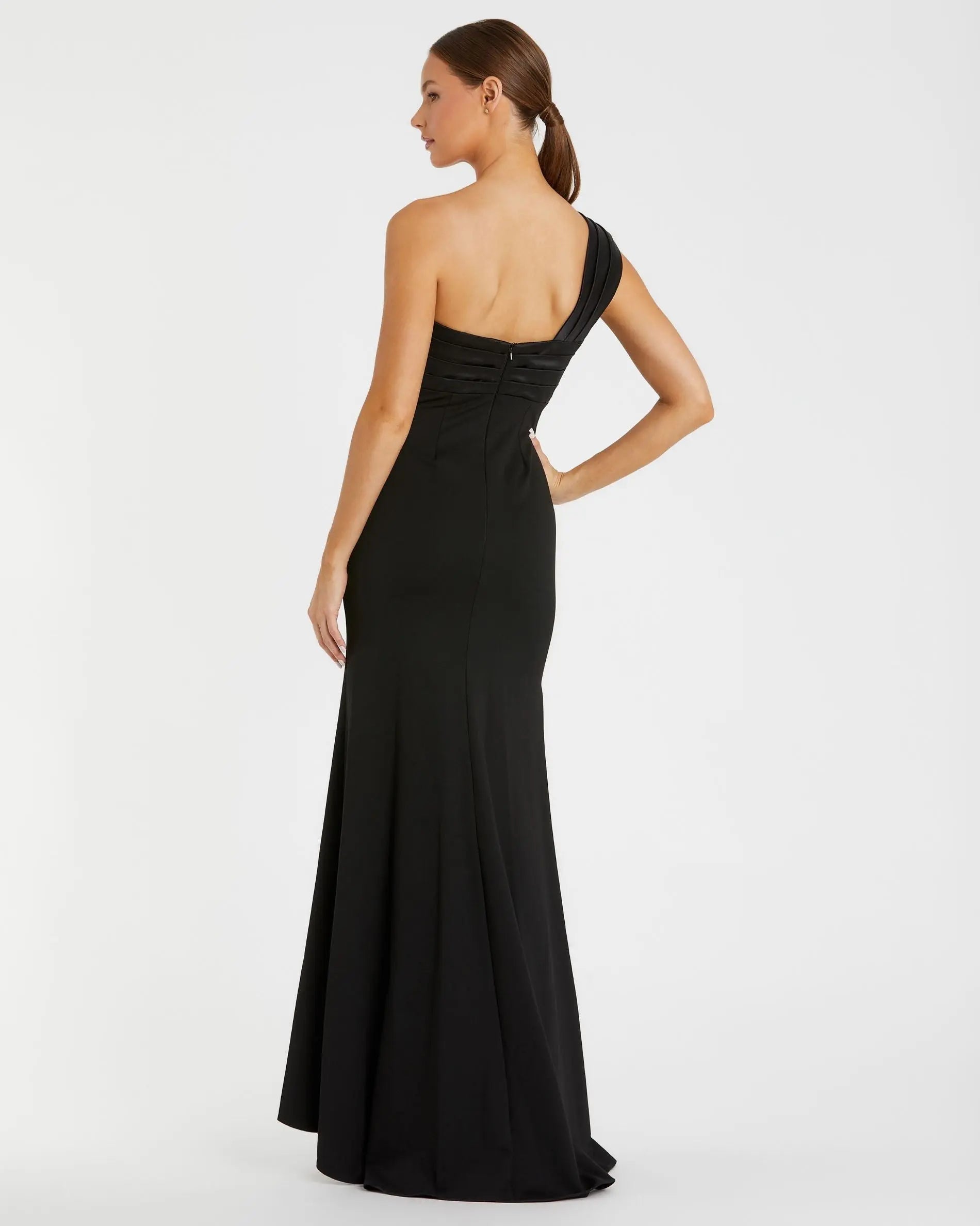 Black One Shoulder Draped Trumpet Gown