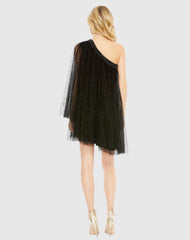 Black One Shoulder Embellished Tulle Mini Dress