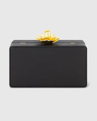 Black Mini Gold Rose Nappa Leather Box Clutch