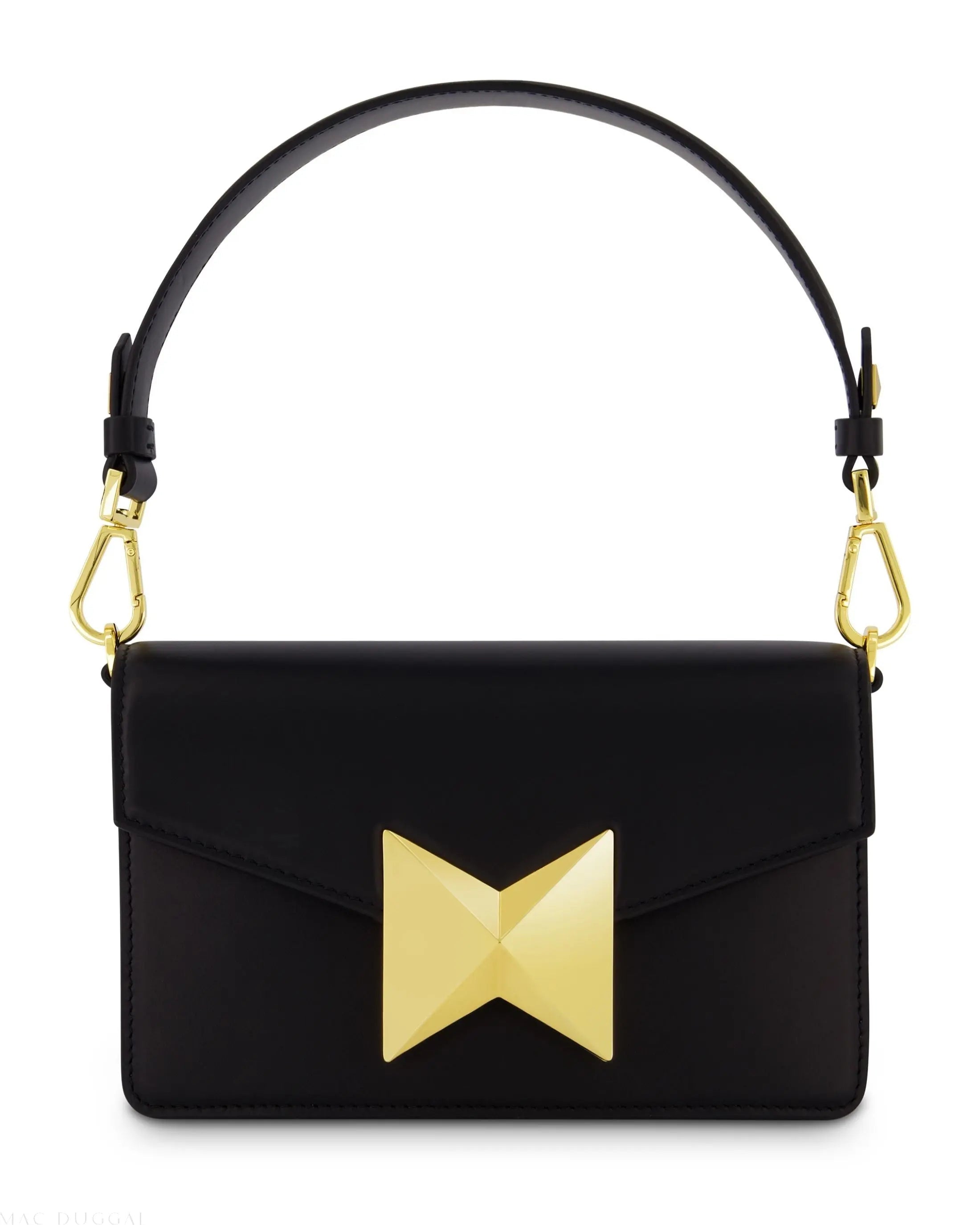 Black Mini Leather Shoulder Handbag With Gold Hardware