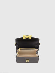 Black Mini Leather Shoulder Handbag With Gold Hardware