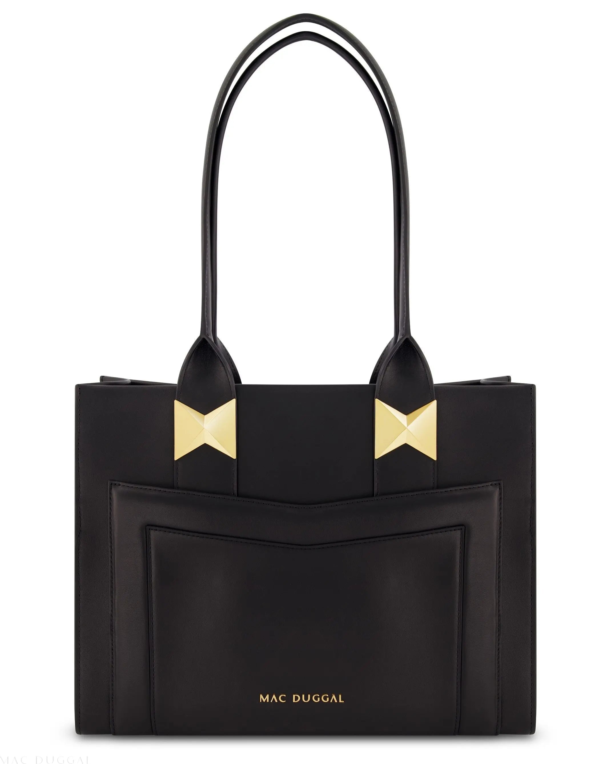 Black Large Leather Tote Bag With Gold Hardware