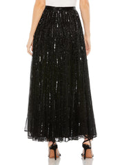 Black Long Sequin Embellished Chiffon Evening Skirt