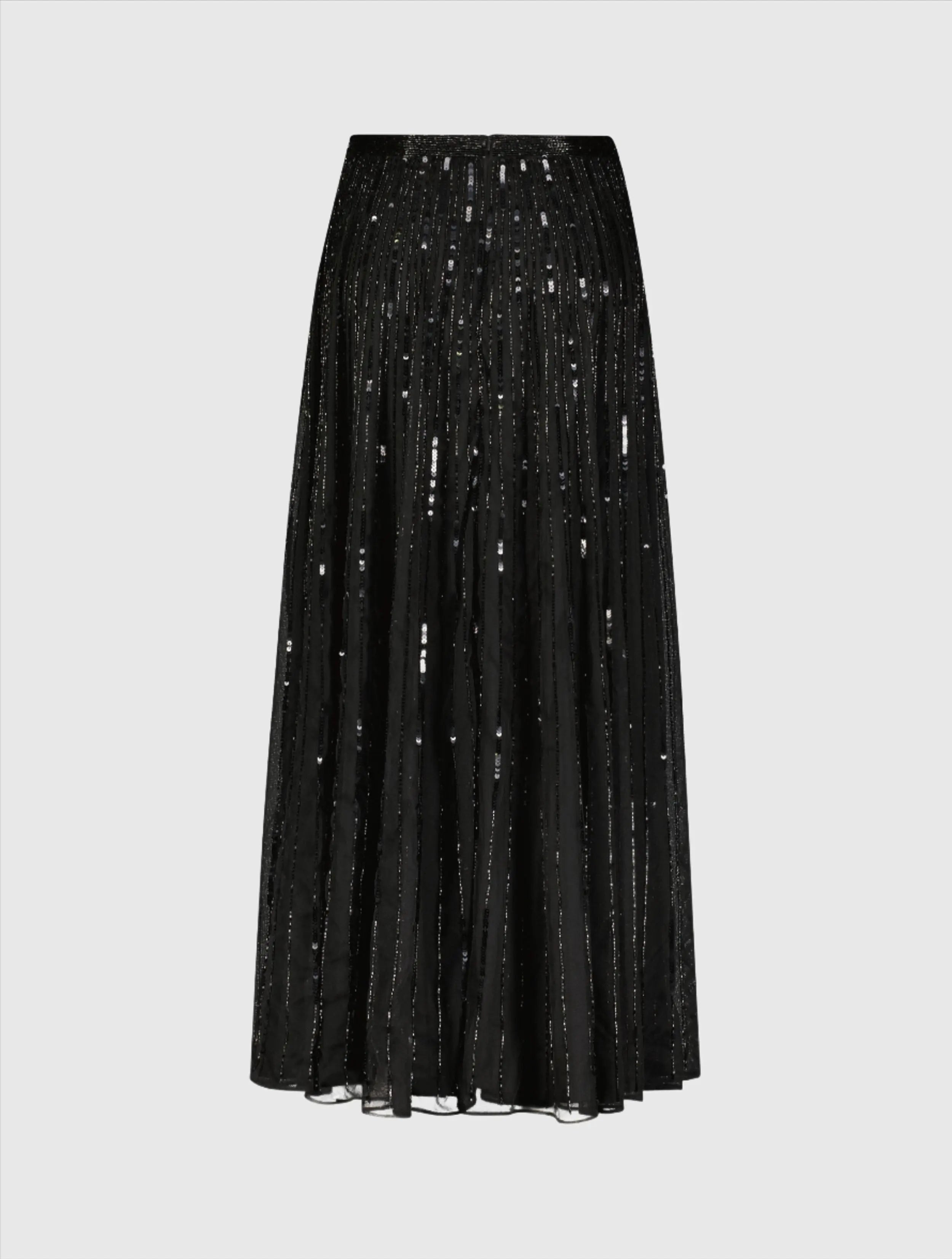 Black Long Sequin Embellished Chiffon Evening Skirt